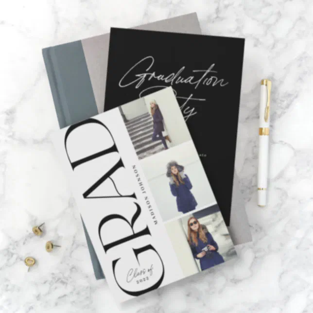 Side Typography Graduation 2022 3 Photo Party Invitation

