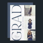 Side Typography Graduation 2022 3 Photo Party Navy Invitation<br><div class="desc">Celebrate your recent graduate in style with this design featuring stylish typography with a 3 photo layout. Add your party details to the back.</div>
