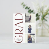 Side Typography Graduation 2022 3 Photo Party Red Announcement Postcard (Standing Front)