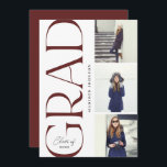 Side Typography Graduation 2022 3 Photo Party Red Invitation<br><div class="desc">Celebrate your recent graduate in style with this design featuring stylish typography with a 3 photo layout. Add your party details to the back.</div>