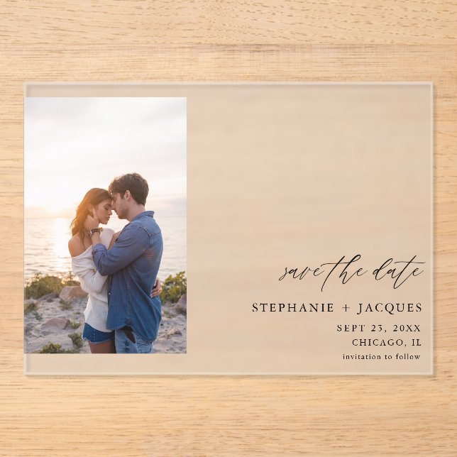 Side V Photo Modern Save the Date Acrylic Invitations (Front)