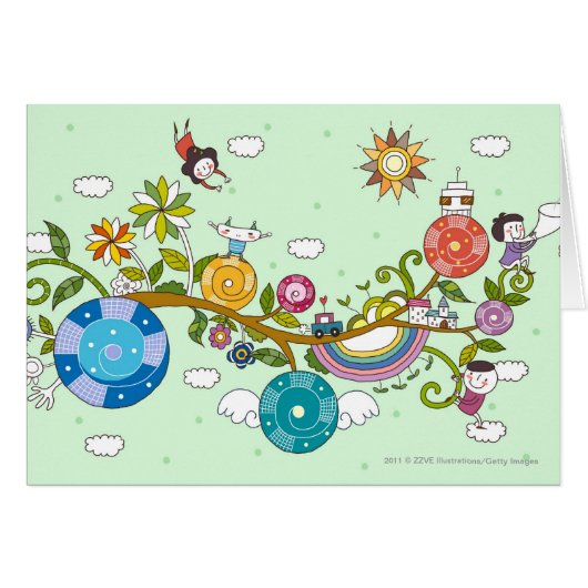 Side view of children playing on tree branch cards (Front Horizontal)
