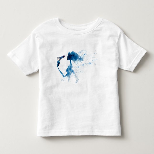 Side view of woman blow drying long hair toddler t-shirt (Front)