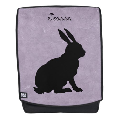 Side View Sitting Black Silhouette Rabbit Purple Backpack