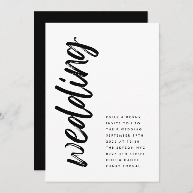 Side Ways Black Modern Simple Wedding Invitation (Front/Back)