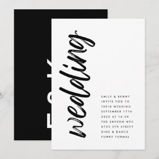 Side Ways Black Modern Simple Wedding Invitation