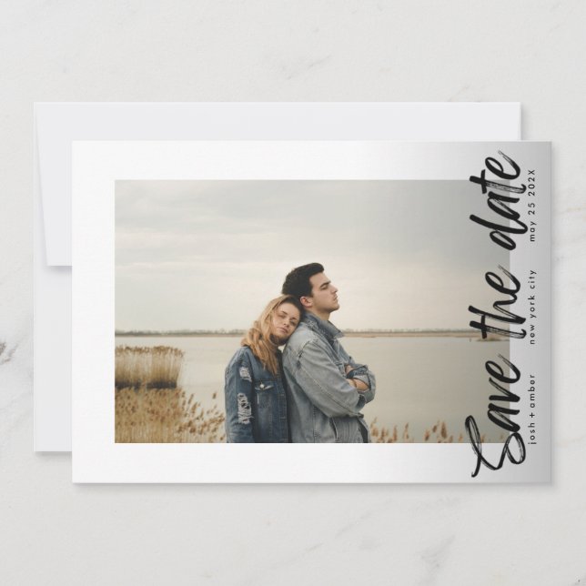Side Ways | Modern Simple Photo Black Onyx  Save The Date (Front)