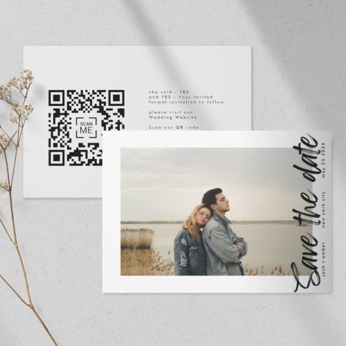 Side Ways QR Code Modern Simple Photo Border Save The Date