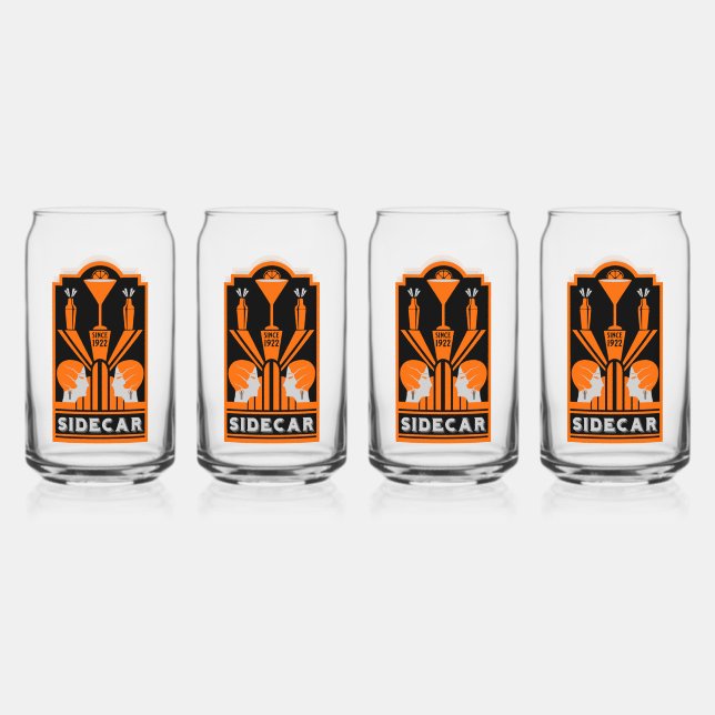 Sidecar Cocktail Art Deco Can Glass (Front)