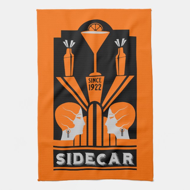 Sidecar Cocktail Art Deco Kitchen Towel (Vertical)