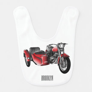 Sidecar motorcycle cartoon illustration  baby bib