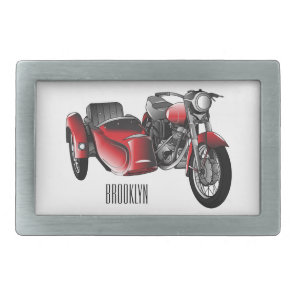 Sidecar motorcycle cartoon illustration  belt buckle