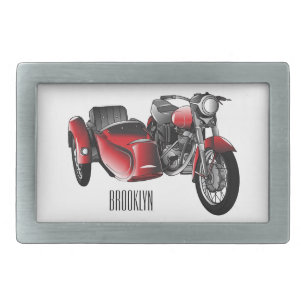 Sidecar motorcycle cartoon illustration belt buckle