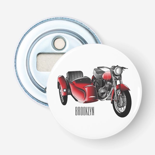 Sidecar motorcycle cartoon illustration  bottle opener (Front)