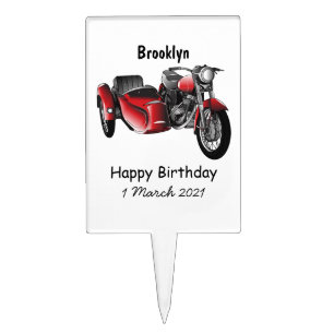 Sidecar motorcycle cartoon illustration  cake topper