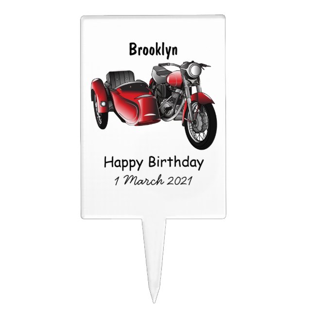 Sidecar motorcycle cartoon illustration  cake topper (Front)