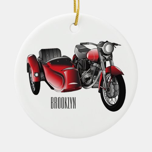 Sidecar motorcycle cartoon illustration  ceramic ornament