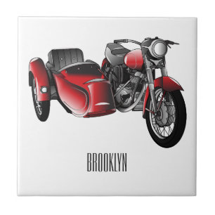 Sidecar motorcycle cartoon illustration ceramic tile