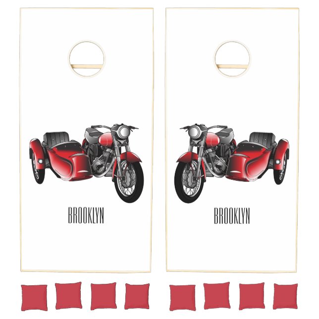 Sidecar motorcycle cartoon illustration  cornhole set (Set)