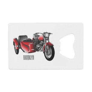 Sidecar motorcycle cartoon illustration credit card bottle opener