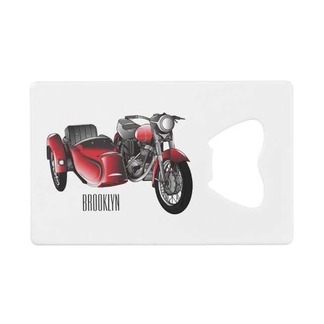 Sidecar motorcycle cartoon illustration  credit card bottle opener (Front (Horizontal))