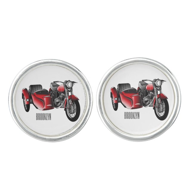 Sidecar motorcycle cartoon illustration  cufflinks (Front)