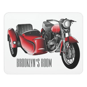 Sidecar motorcycle cartoon illustration door sign