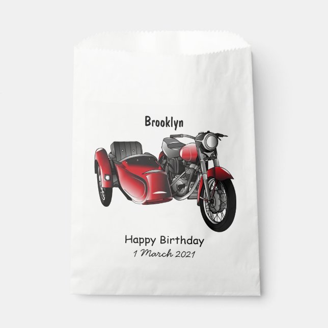 Sidecar motorcycle cartoon illustration  favor bag (Front)