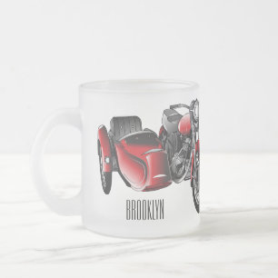 Sidecar motorcycle cartoon illustration  frosted glass coffee mug