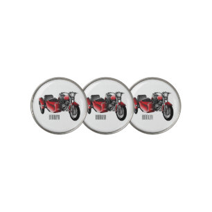 Sidecar motorcycle cartoon illustration  golf ball marker