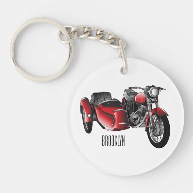 Sidecar motorcycle cartoon illustration  keychain (Front)