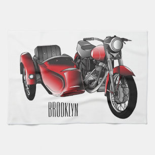 Sidecar motorcycle cartoon illustration kitchen towel