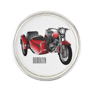 Sidecar motorcycle cartoon illustration  lapel pin