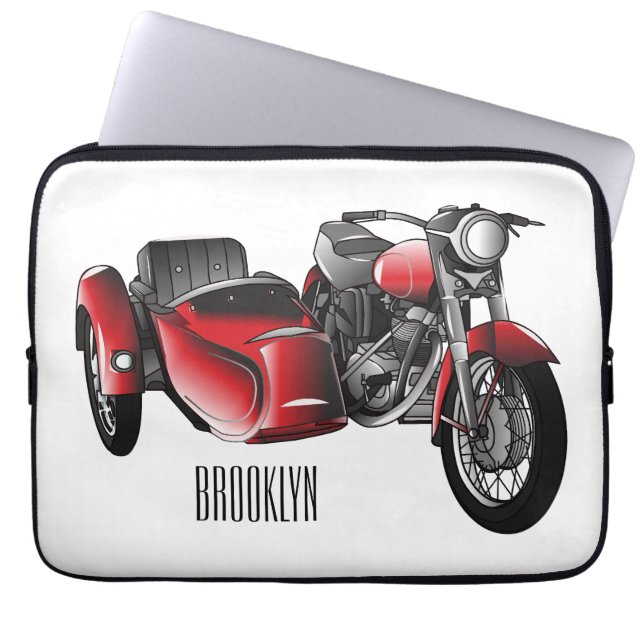 Sidecar motorcycle cartoon illustration  laptop sleeve (Front)