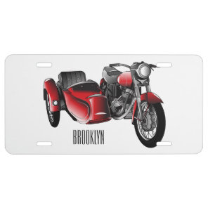 Sidecar motorcycle cartoon illustration  license plate