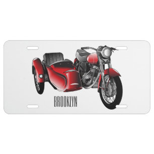 Sidecar motorcycle cartoon illustration license plate