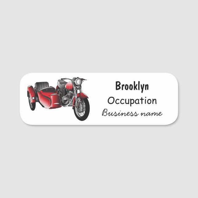 Sidecar motorcycle cartoon illustration  name tag (Front)