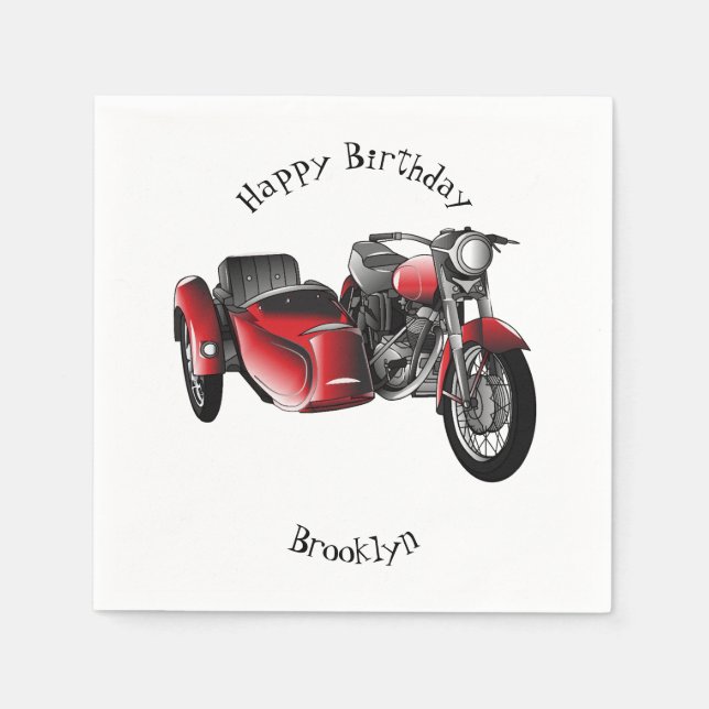 Sidecar motorcycle cartoon illustration  napkins (Front)