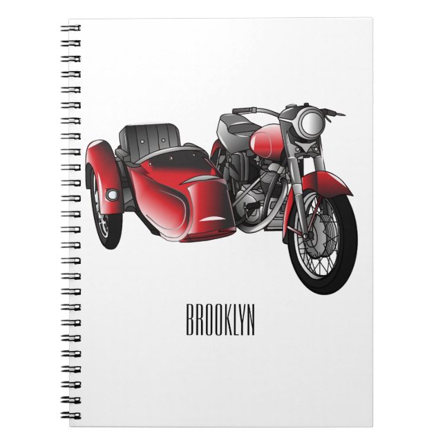 Sidecar motorcycle cartoon illustration  notebook (Front)
