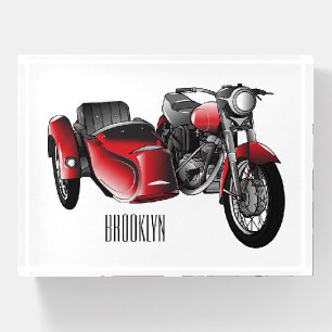 Sidecar motorcycle cartoon illustration paperweight