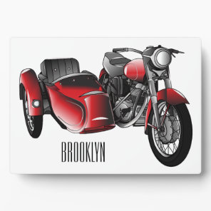 Sidecar motorcycle cartoon illustration  plaque