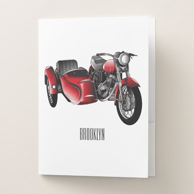 Sidecar motorcycle cartoon illustration  pocket folder (Front)
