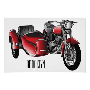 Sidecar motorcycle cartoon illustration  poster