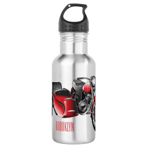 Sidecar motorcycle cartoon illustration  stainless steel water bottle