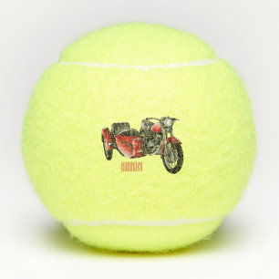 Sidecar motorcycle cartoon illustration  tennis balls