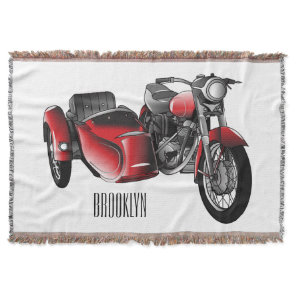 Sidecar motorcycle cartoon illustration  throw blanket