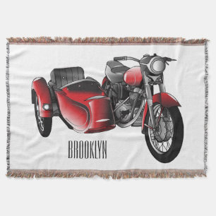 Sidecar motorcycle cartoon illustration throw blanket