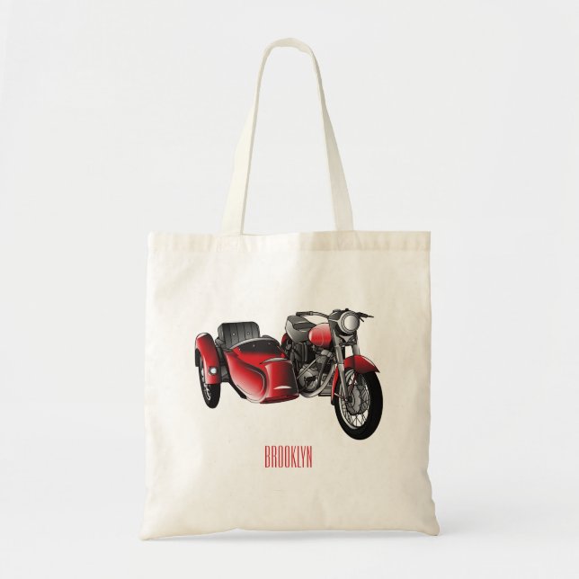 Sidecar motorcycle cartoon illustration  tote bag (Front)