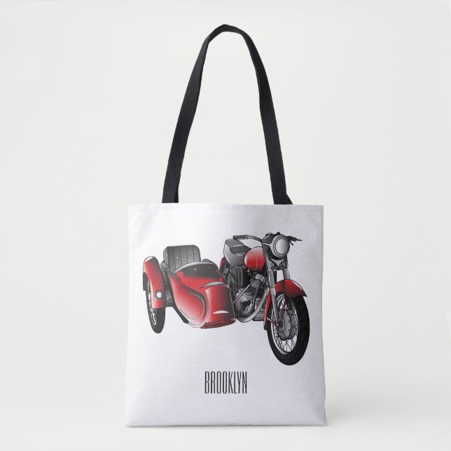 Sidecar motorcycle cartoon illustration  tote bag (Front)