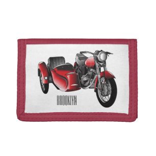 Sidecar motorcycle cartoon illustration tri-fold wallet